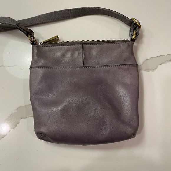 Fossil Grey Leather Crossbody purse handbag - Picture 3 of 9